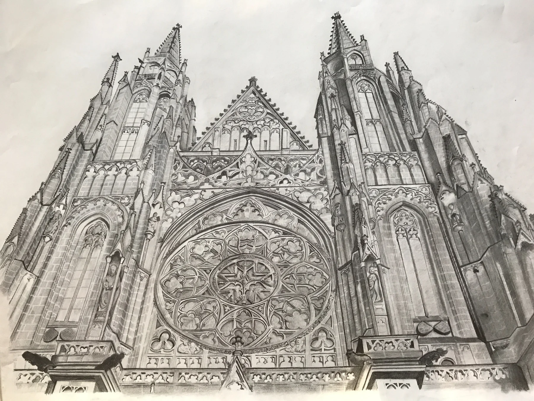 Graphite drawing of Gothic architecture